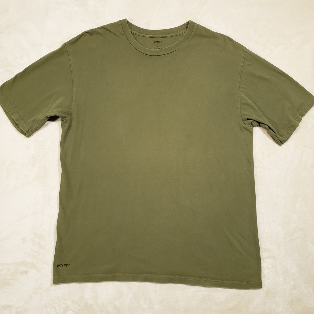 WTAPS T-Shirt Mens Large Olive Green Logo Short Sleeve Cotton Streetwear Tee‎